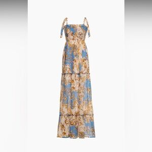 Agua Bendita Blue and Cream Floral Maxi Dress
